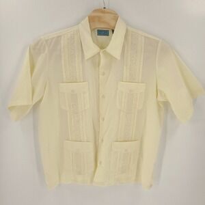 Tropicool Shirt Mens Extra Large Tall Yellow Embroidered Polyester Cotton Casual